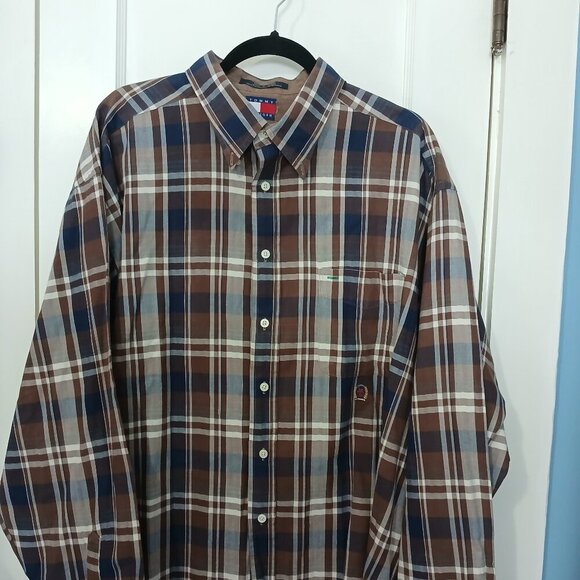 TOMMY HILFIGER LONG SLEEVE BUTTON DOWN PLAID SHIRT, MENS SIZE XXL - Picture 1 of 4
